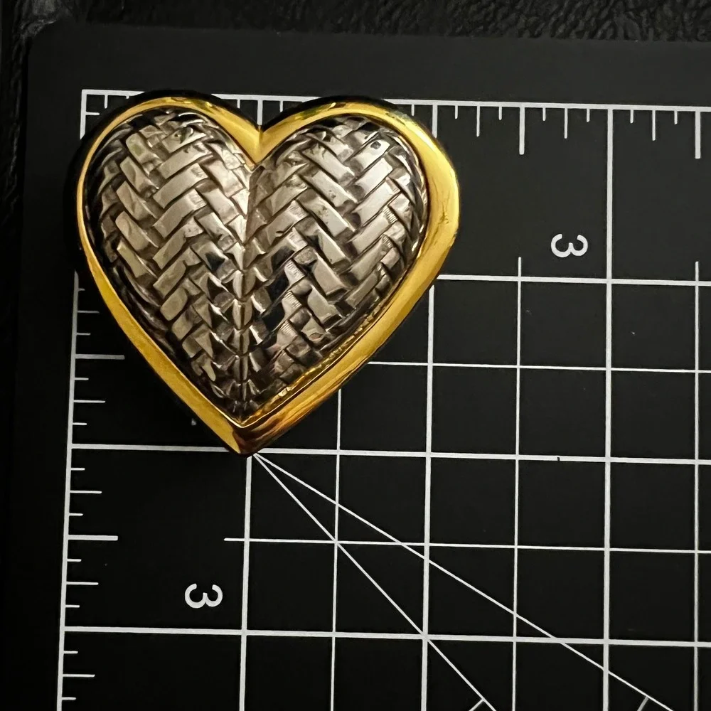 Vintage Two Tone Heart Basketweave Belt Buckle Silver Gold One Size Cottagecore